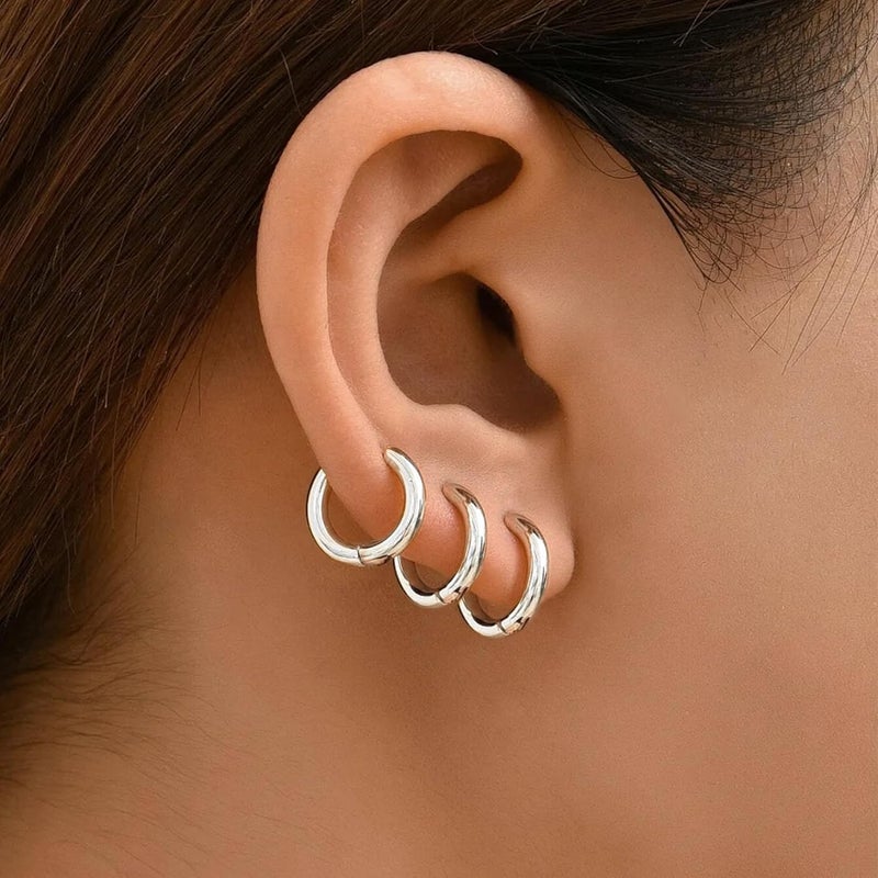 Poxtex Small Gold Huggie Hoop Earrings Set for Women Men Hypoallergenic 14K Plated Stack Cartilage Earrings, Multiple Piercing Lightweight Mini Thin Cute Dainty Trendy Jewelry Set Christmas Gifts for Women - Image 2